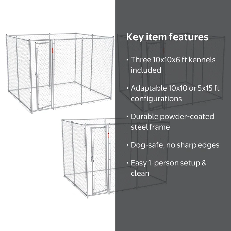 Lucky Dog Large Metal Fence Pet Kennel, 10'x10' Heavy Duty Outdoor