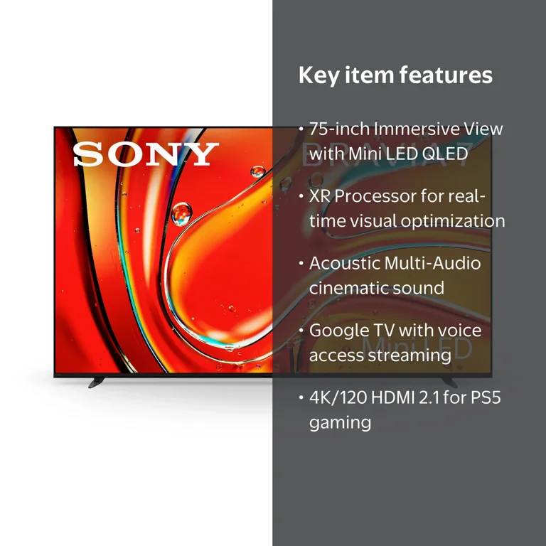 Sony 75” BRAVIA 7 Mini LED QLED 4K HDR Smart Google TV K75XR70