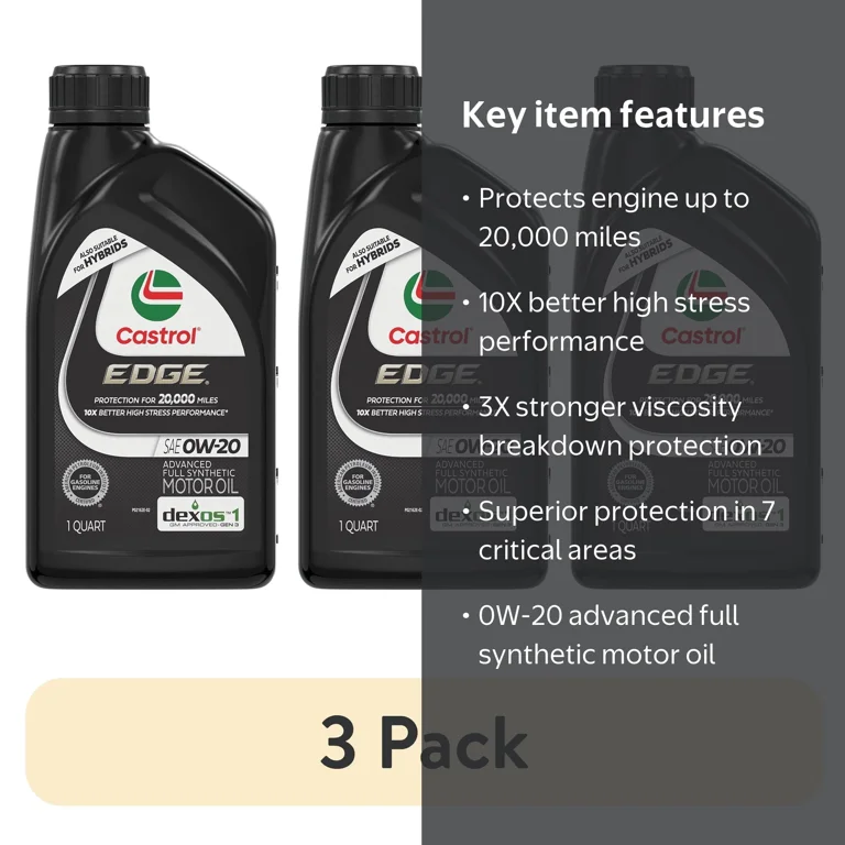 3 pack) Castrol EDGE 0W-20 Advanced Full Synthetic Motor Oil, 1
