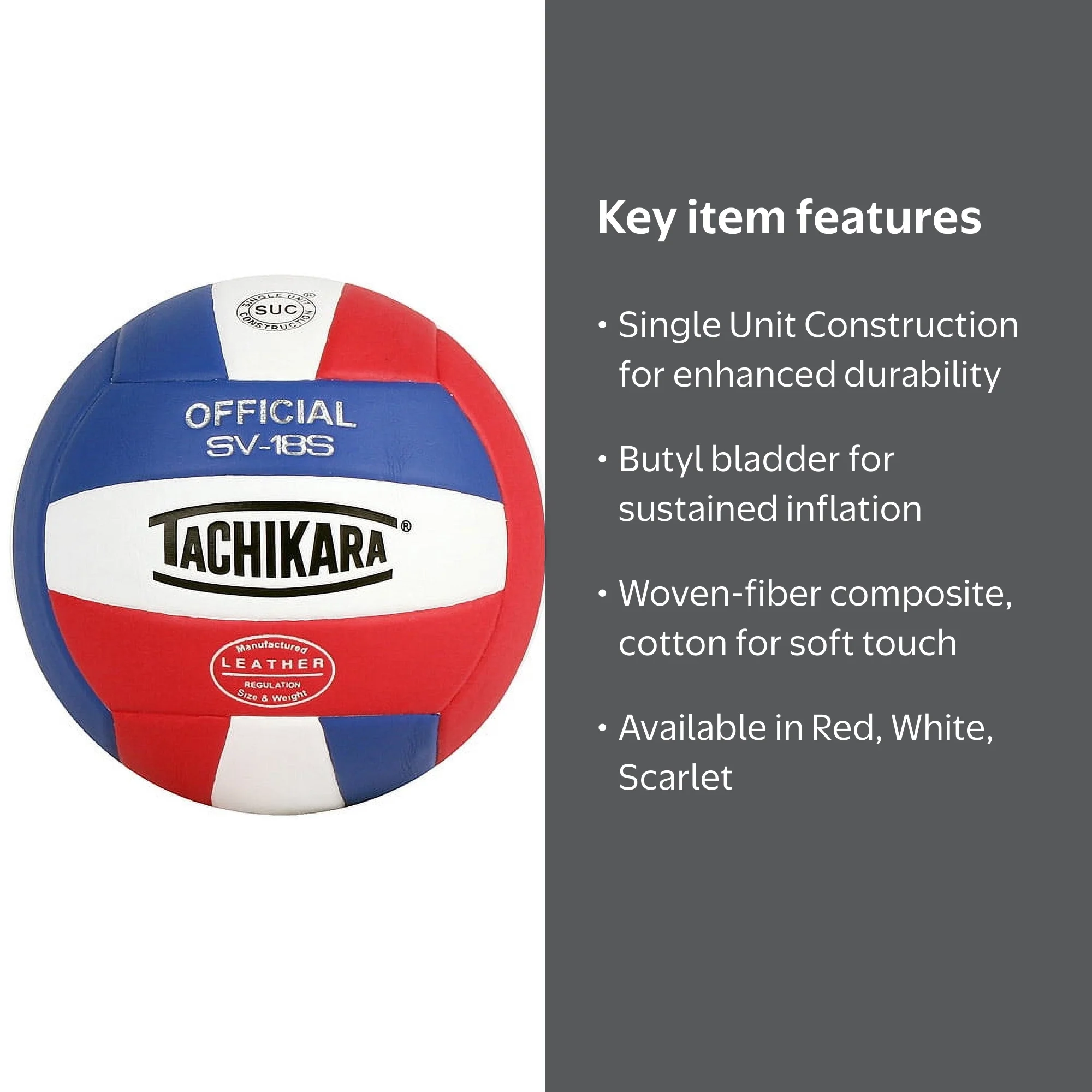 Tachikara, Volleyball, SV-18S, Composite Leather Red White Scarlet