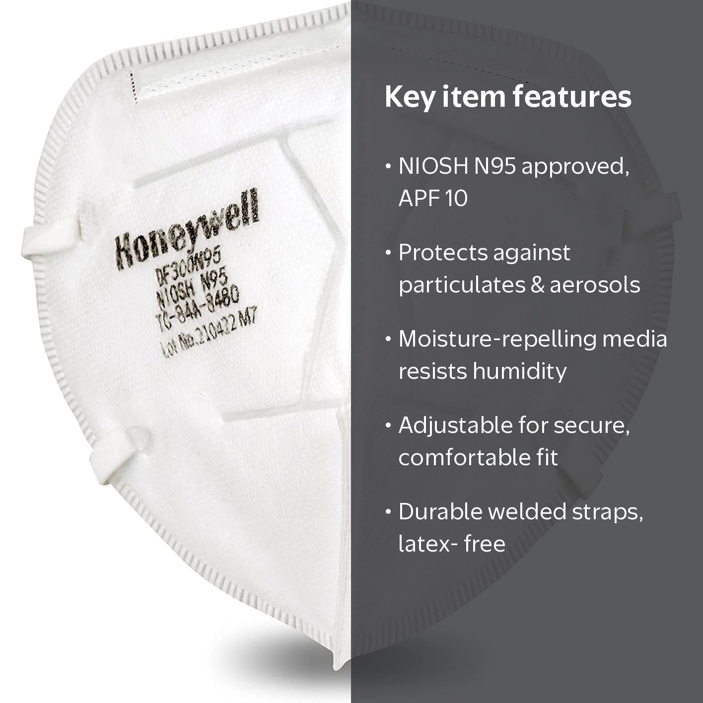 Honeywell N95 Dust Mask, DF300N95 Flatfold Disposable Respirator