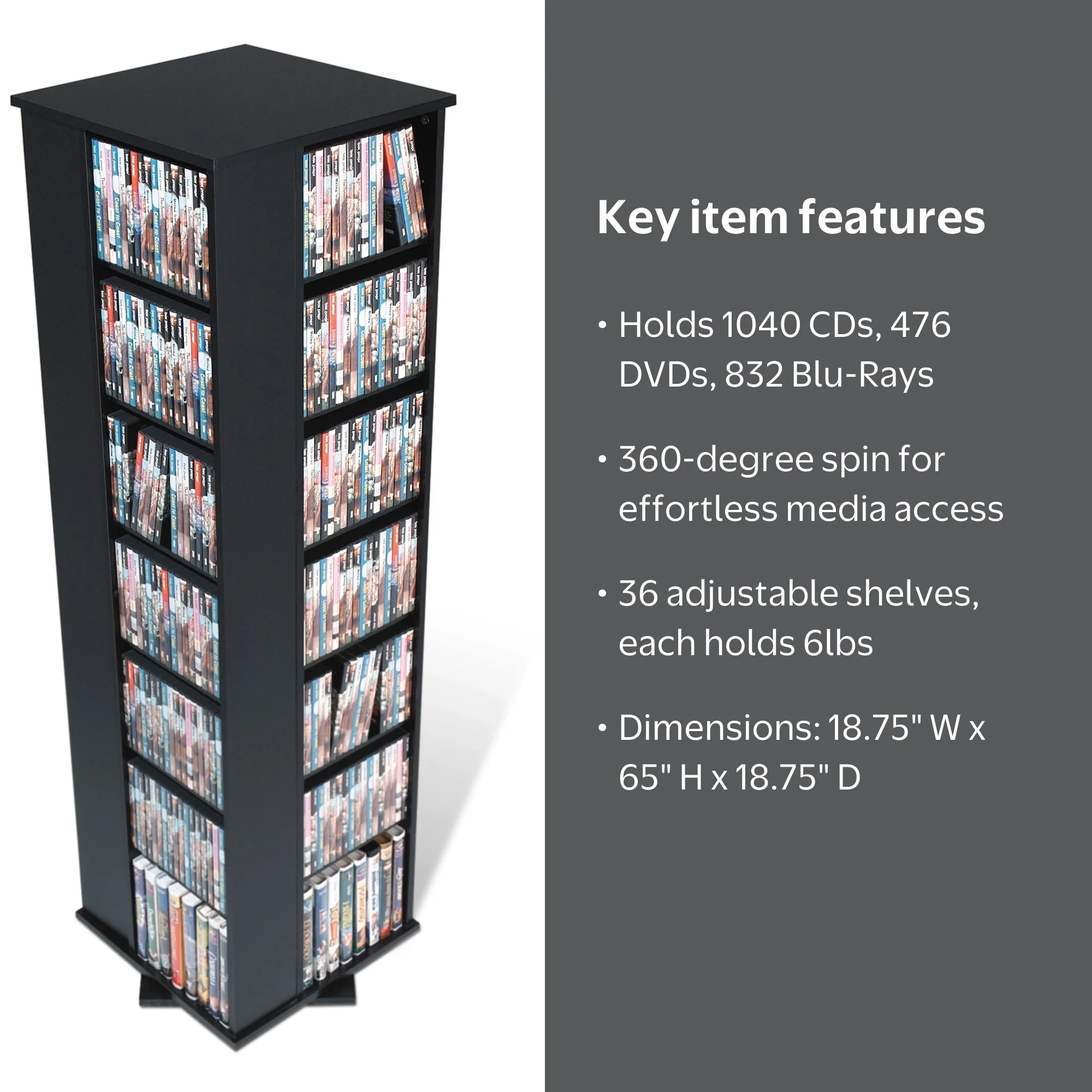 Prepac Large 4-Sided Spinning Storage Tower, Black - Walmart.com
