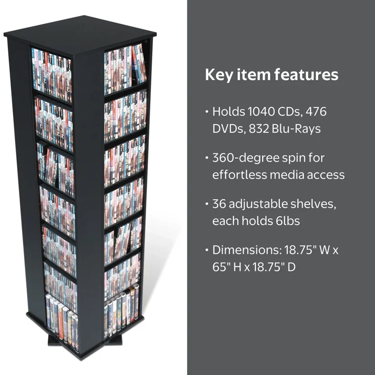 Prepac Large 4-Sided Spinning Storage Tower, Black - Walmart.com