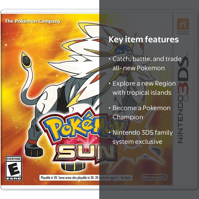 Nintendo, Pokemon Sun, Adventure RPG Game for Nintendo 3DS