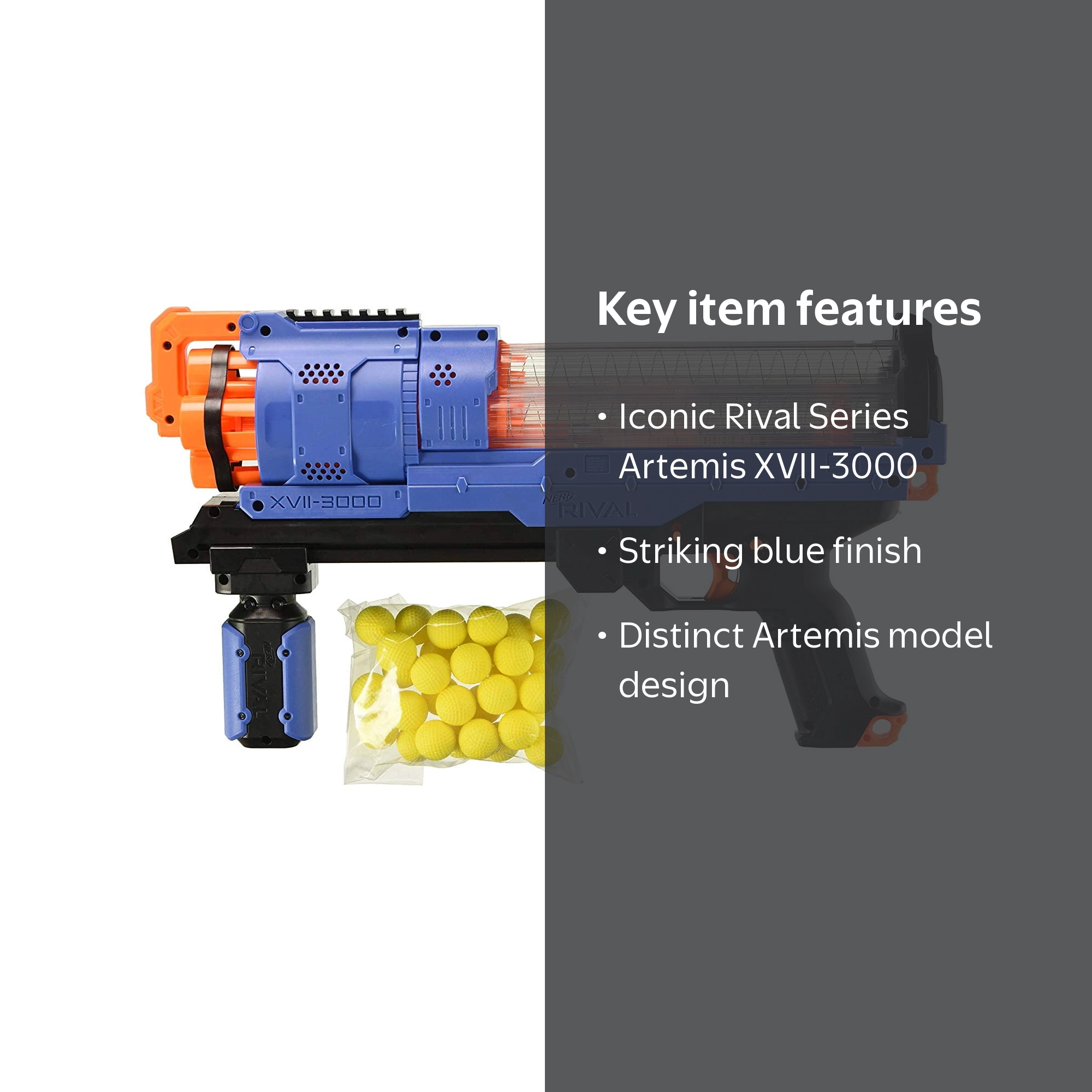 Nerf Rival Artemis XVII-3000 Blue, Blue Foam Blaster - Walmart.com