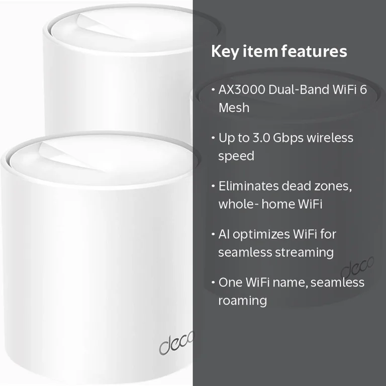 TP-Link Deco X50 3.0 Gbps Dual-Band Wi-Fi 6 Mesh Router, 3 Count