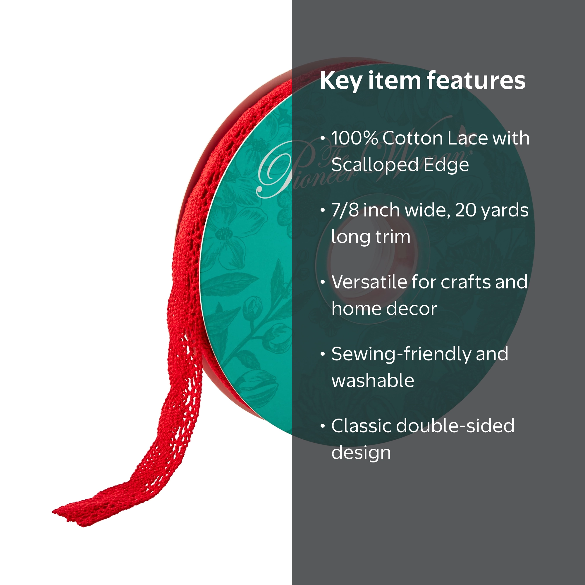 The Pioneer Woman Just Red Crochet Lace Scalloped Edge Trim Ribbon