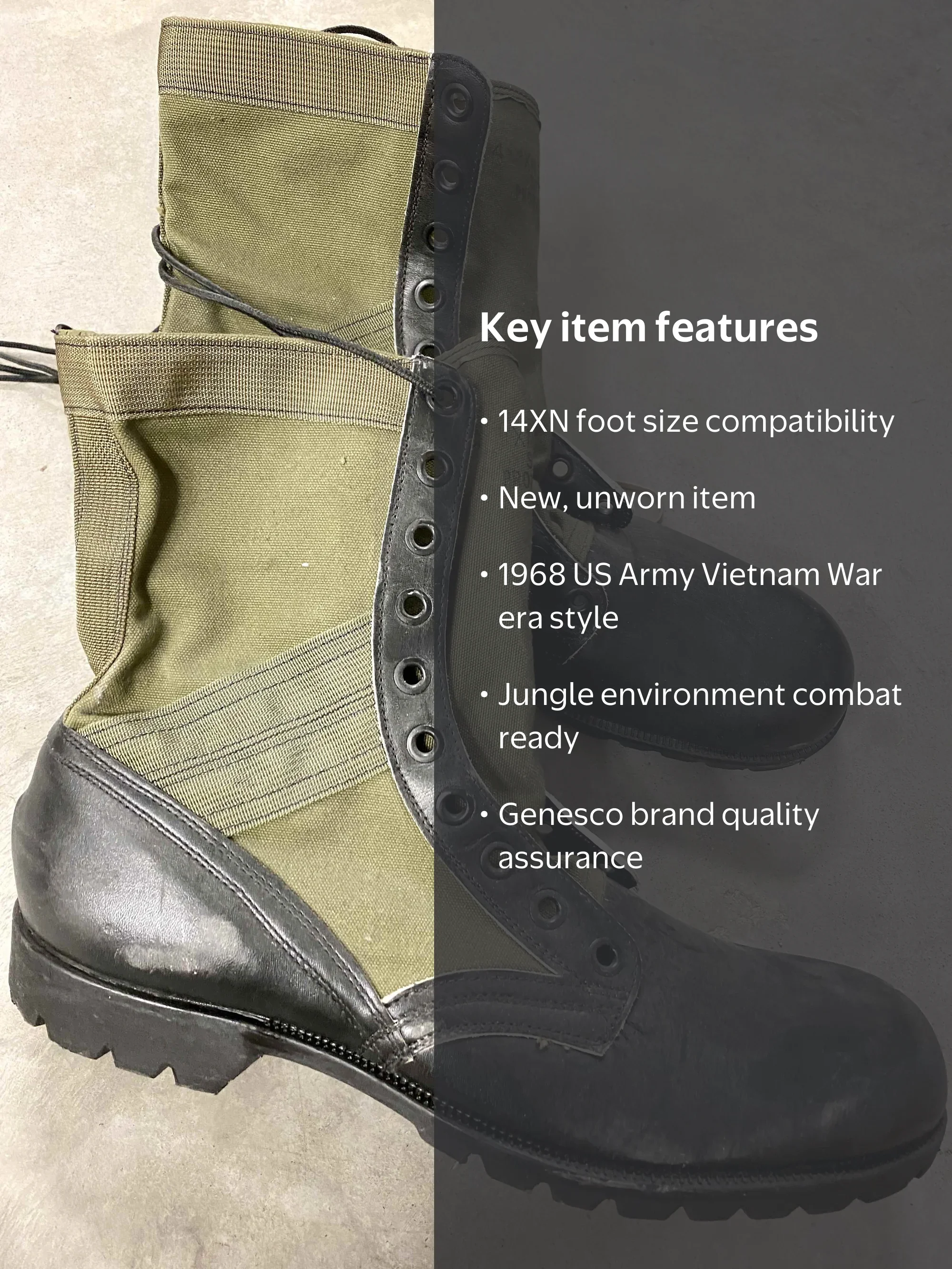 NEW GENESCO VINTAGE 1968 US ARMY VIETNAM WAR ERA JUNGLE BOOTS