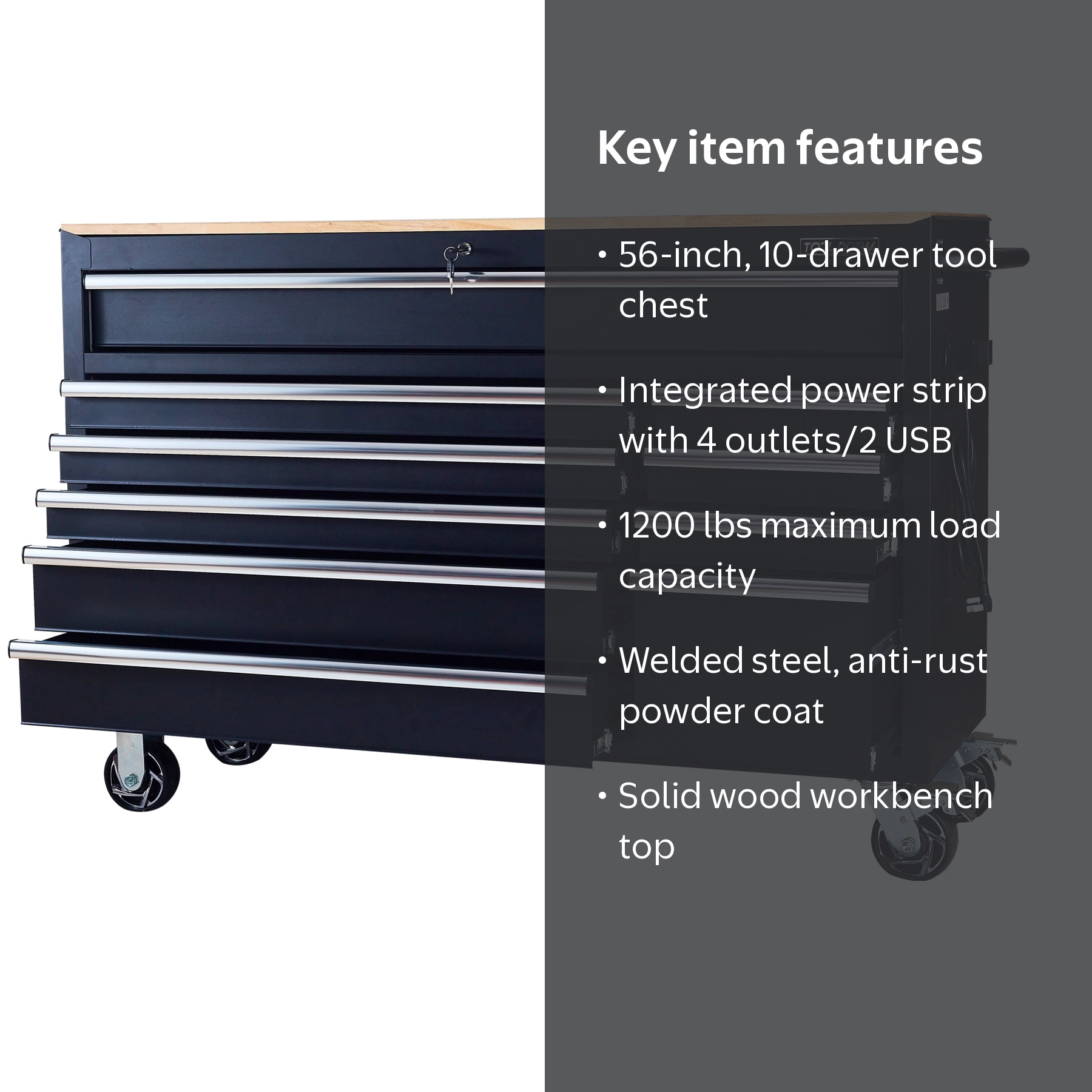 CBTセット 56-Inch Rolling Tool Chest with Workbench - 10-Drawer Storage