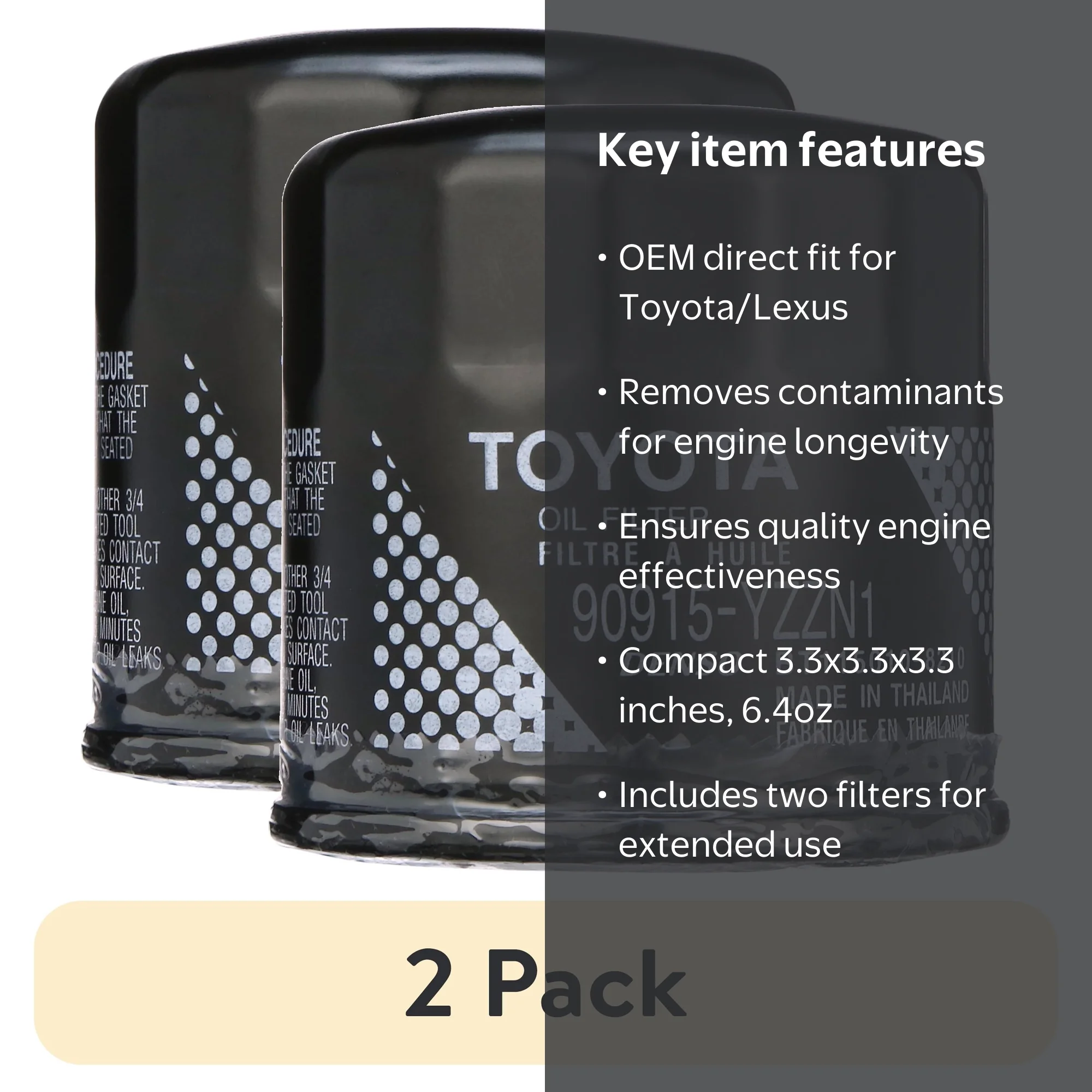 2 pack) Toyota 90915-YZZN1 Original Equipment Oil Filter for