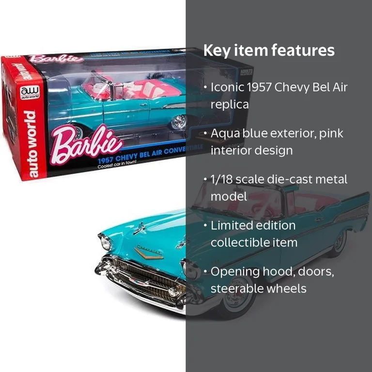 Auto World, Barbie, 1957 Chevy Bel Air Convertible, Blue - Walmart.com