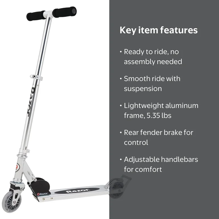 エリックアラカワ5’2-157cm キッズボード　グレークール❣️ Razor A2 Folding Kick Scooter – Clear/Black, Wheelie Bar