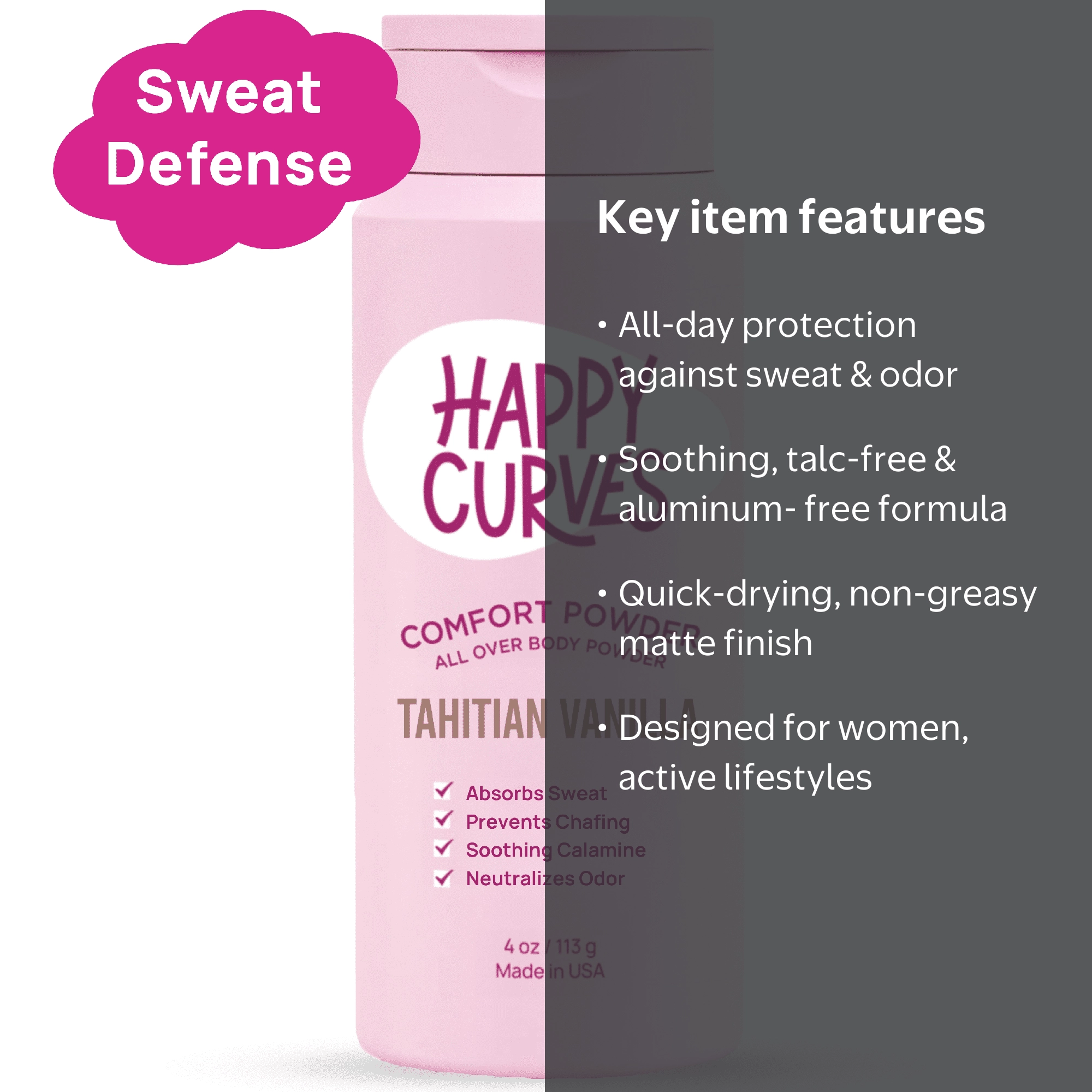Happy Curves, Dusting Body Powder, 4 oz, Talc & Aluminum Free