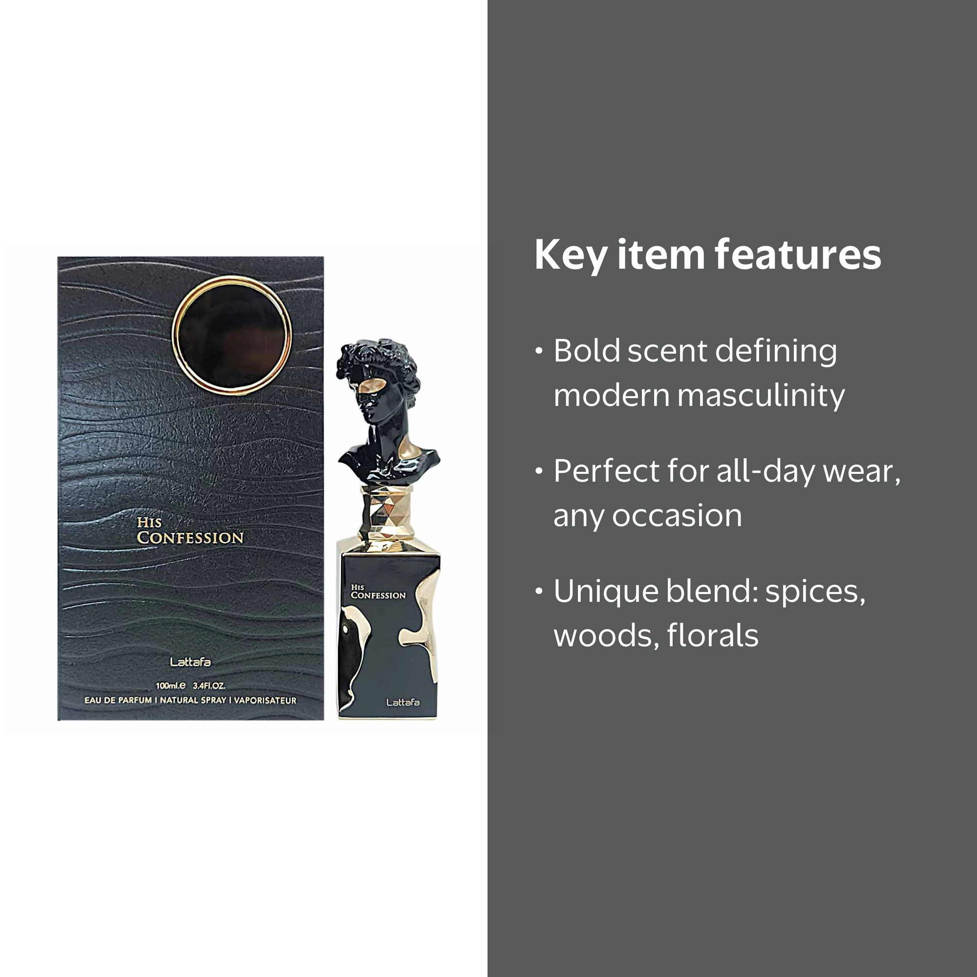 Lattafa His Confession 100ML EDP Spray for Men, Bold and