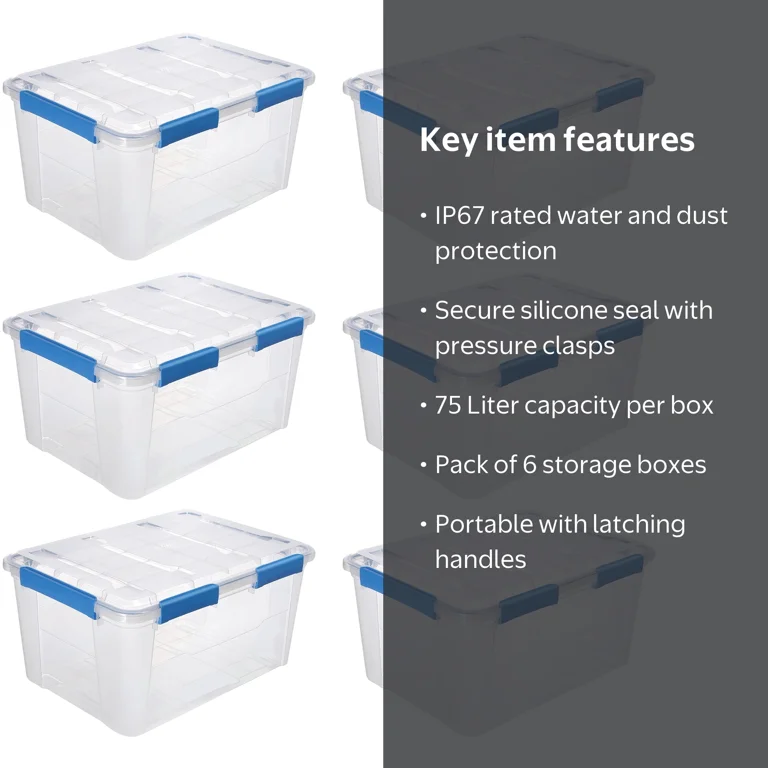 6 Pack - Ezy Storage Waterproof 19.8Gal/79.3Qt/75L Storage Box