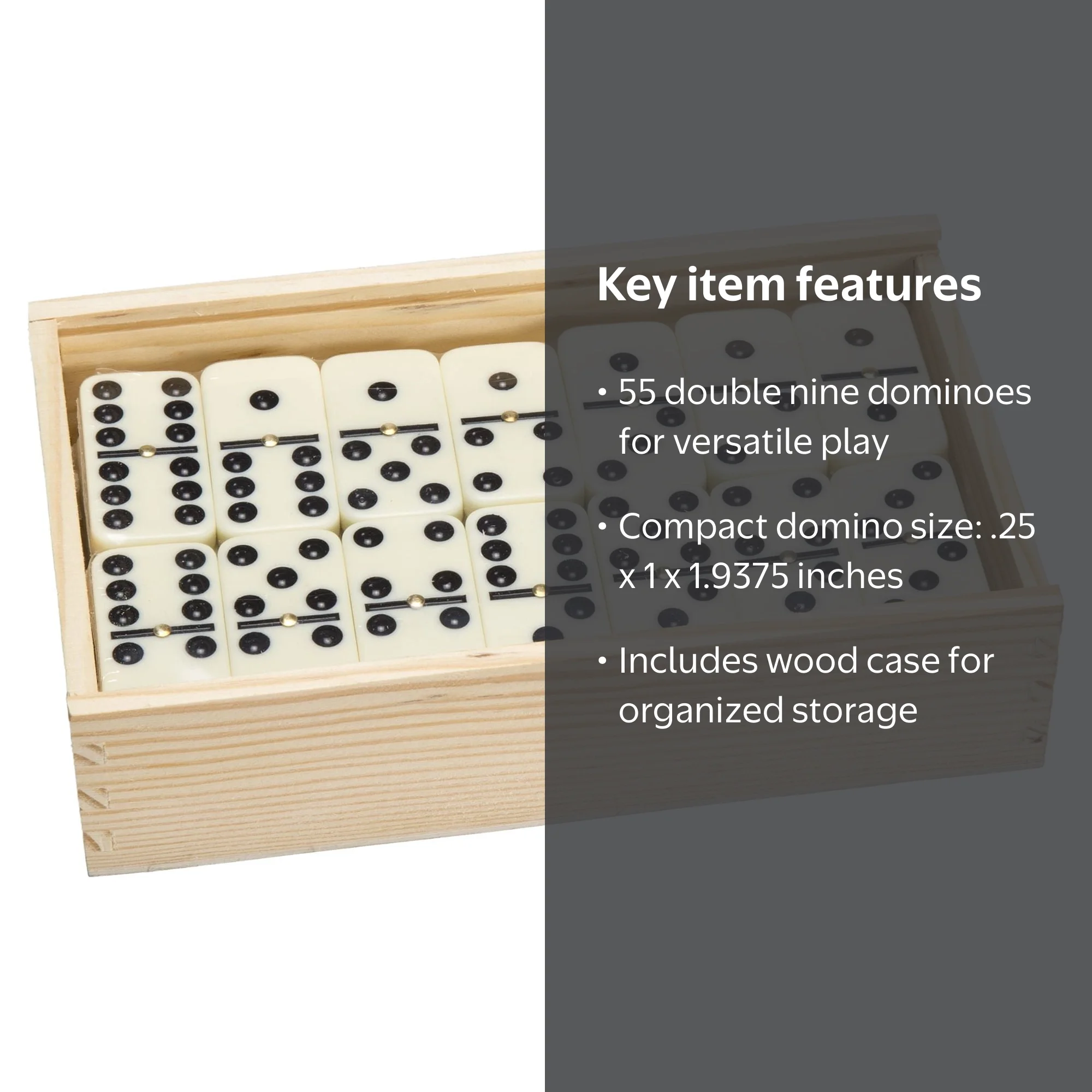 Premium Set of 55 Double Nine Dominoes with Wood Case by Hey! Play