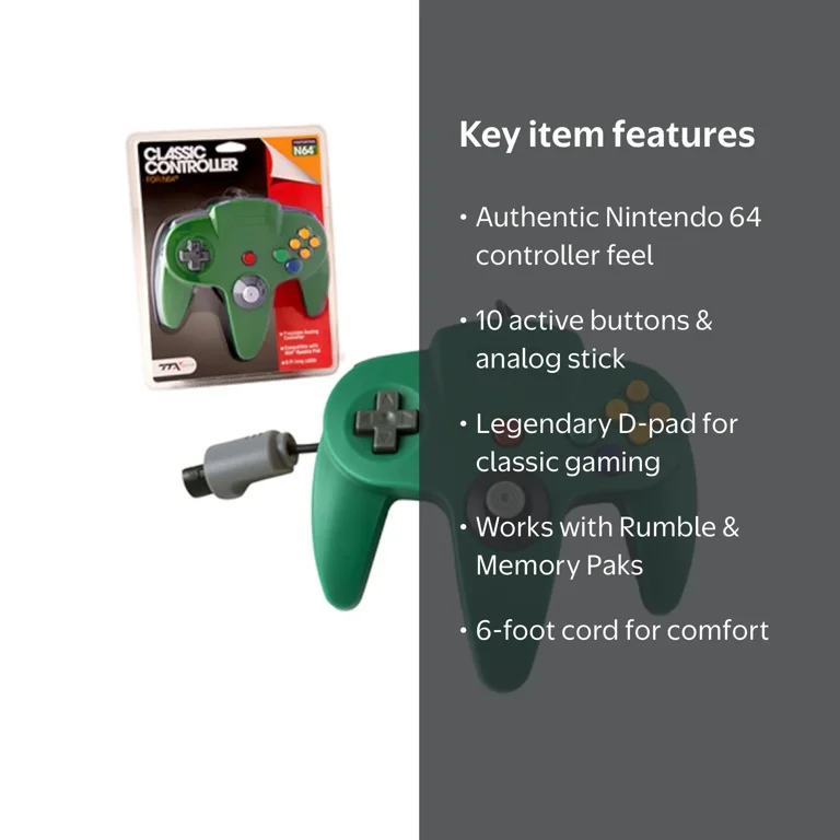 TTX Tech N64/Nintendo 64 Classic Controller OG, Green - Walmart.com