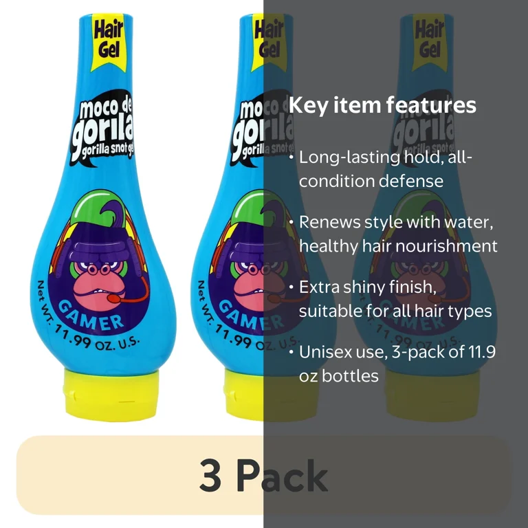 3 pack) Moco de Gorila Gamer Hair Gel, Nourishing, Long-Lasting