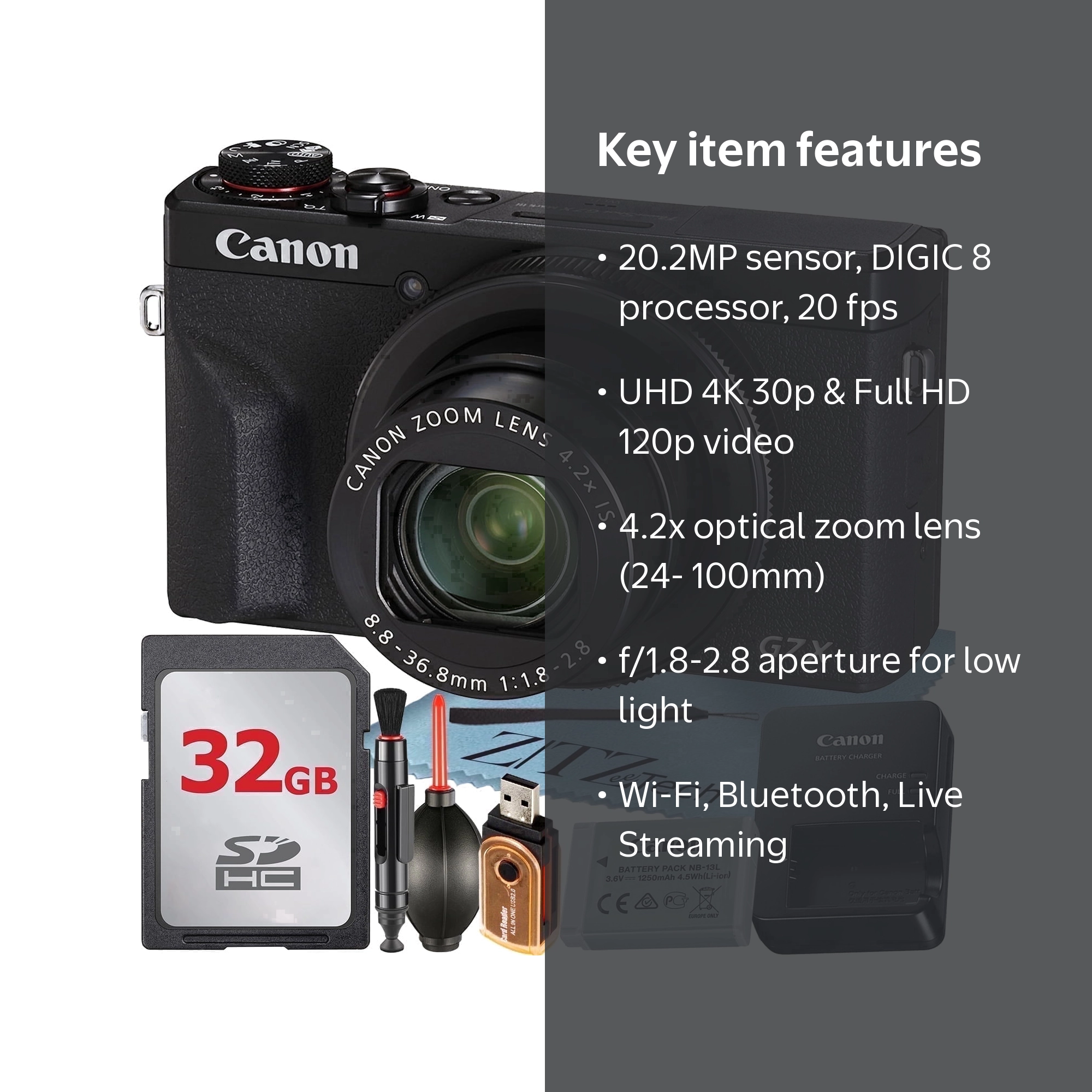 Canon PowerShot G7 X Mark III Digital Camera (Black) with 4.2x