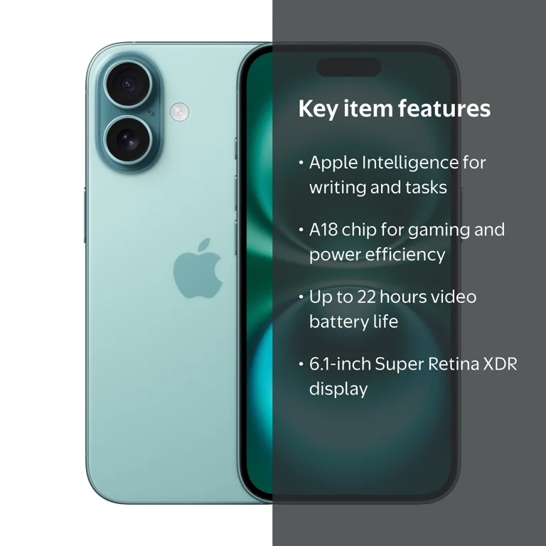 Apple iPhone 16ティ-ル 128GB AT&T iPhone 16 128GB Teal. Apple Intelligence. - Walmart.com