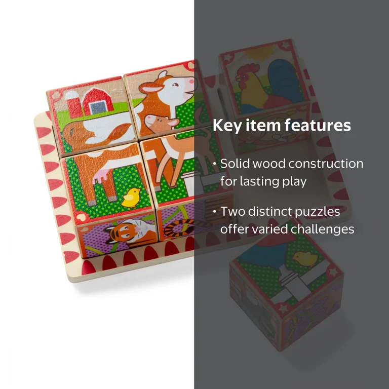 Melissa & Doug 2 in 1 Wooden Cube Puzzle - Animals Toy Kids