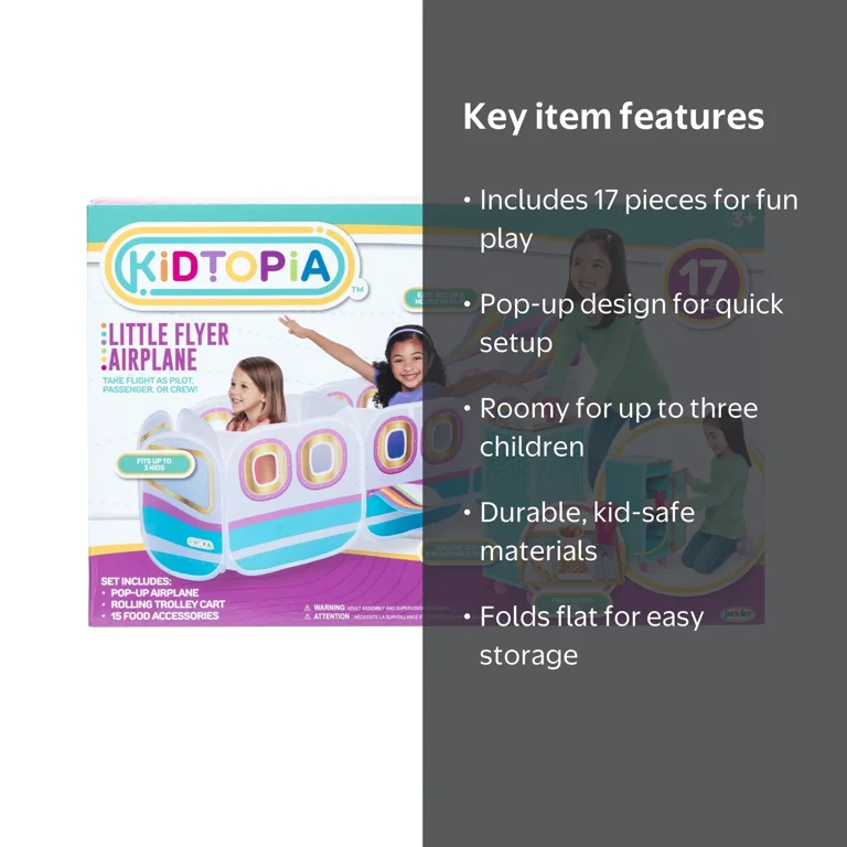 Kidtopia Little Flyer Airplane Play Set with 17 Pieces & Pop-Up