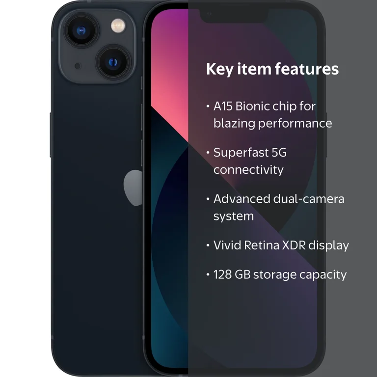 Restored Apple iPhone 13 - Cricket Wireless - 128 GB Midnight, 5G