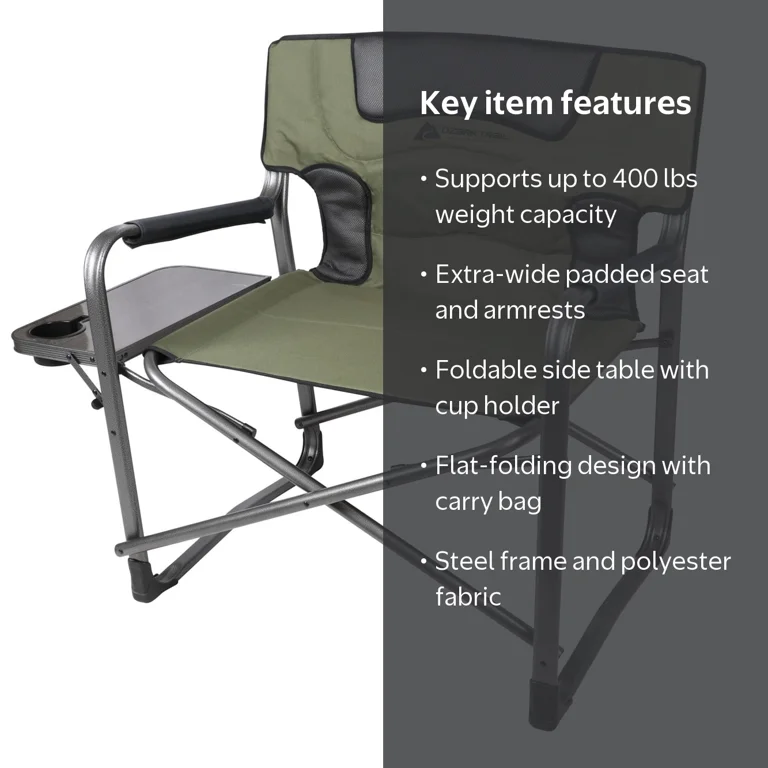 Ozark Trail Hazel Creek XXL Director Camping Chair with Side Table