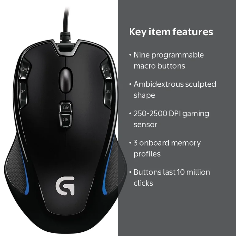 Logitech G300s Optical Gaming Mouse - 9 Programmable Buttons