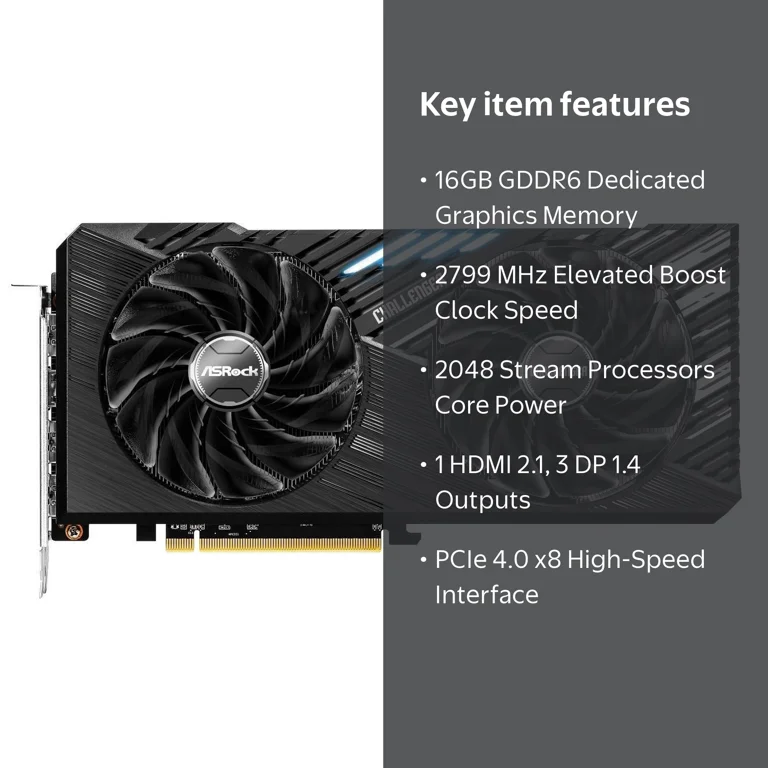 ASRock Challenger Radeon RX 7600 XT 16GB GDDR6 Desktop Graphics