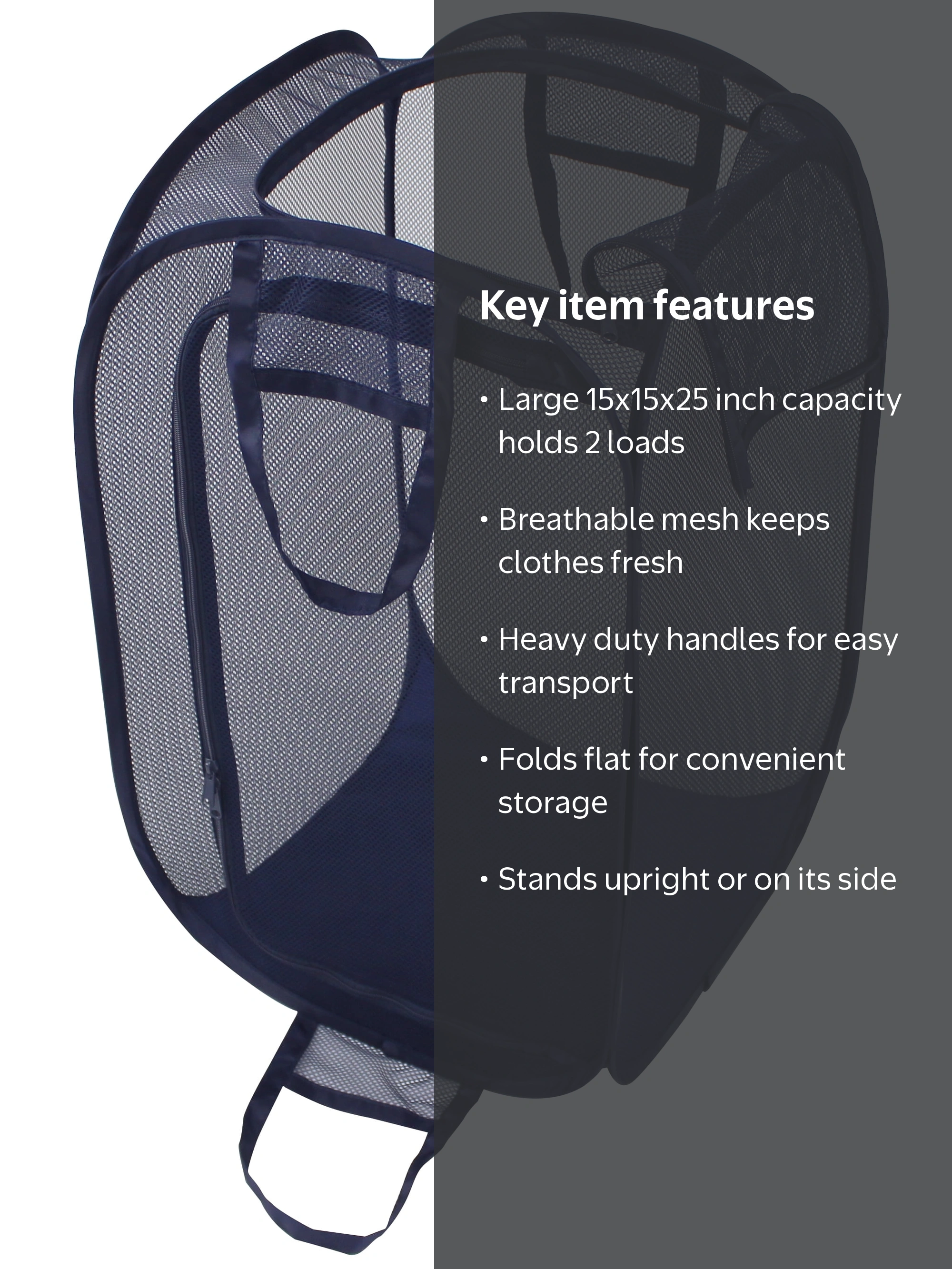 Mainstays Blue Two Way Pop-up Mesh Laundry Hamper, Breathable
