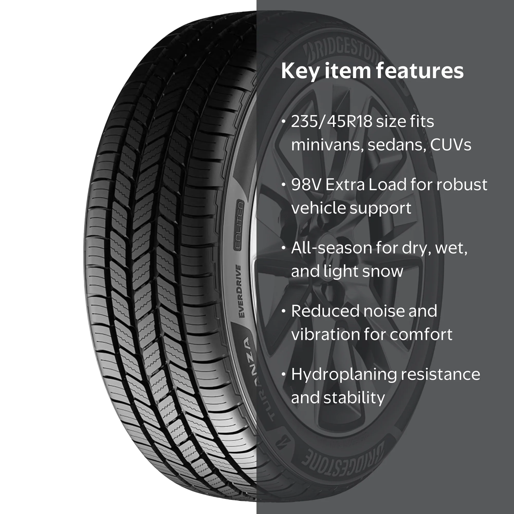 Bridgestone Turanza Everdrive All Season Tire, 235/45R18, 98V XL