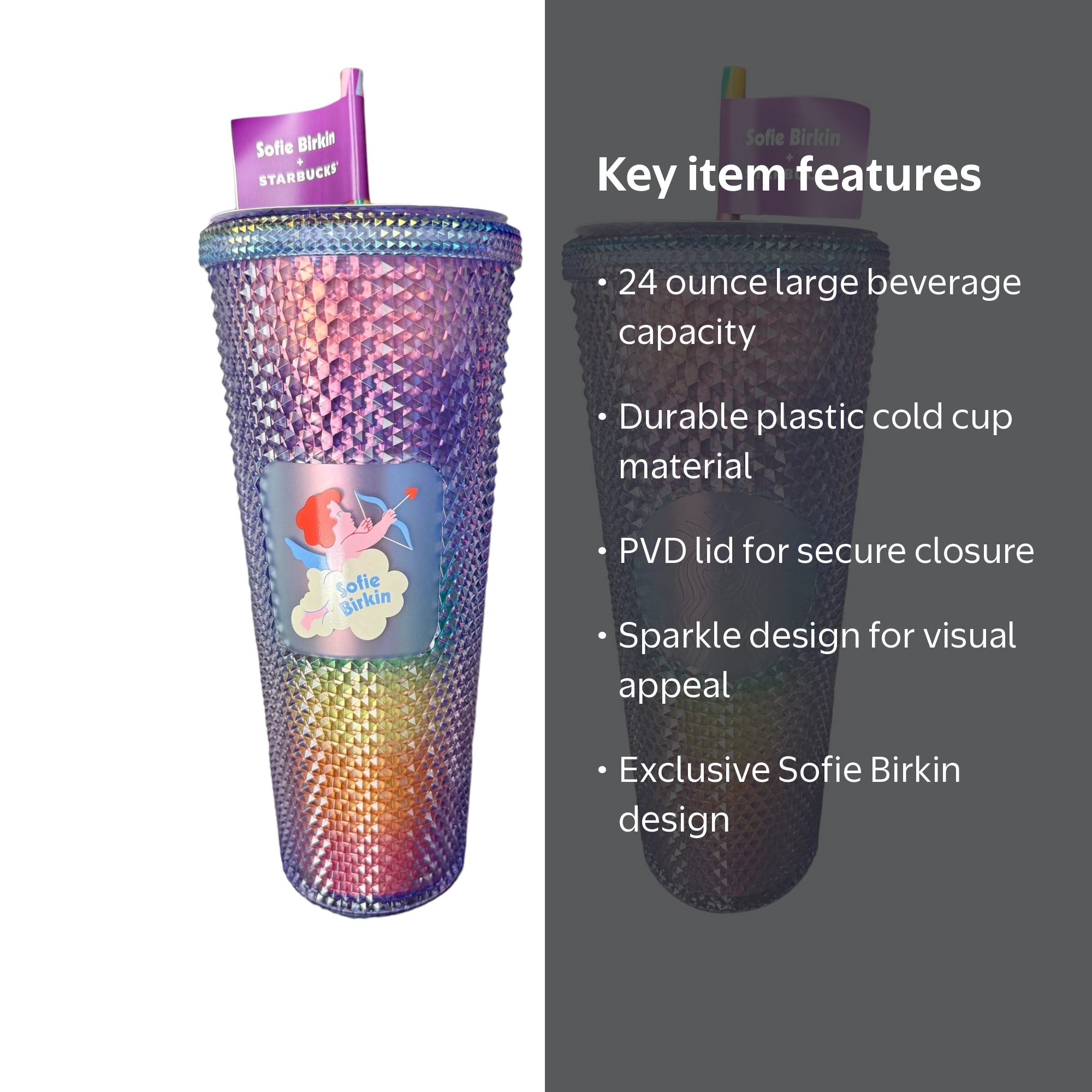 PLSTC CLD CUP SPARKLE SOFIE BIRKIN, PVD LID 24OZ SUM FY24