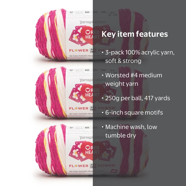 Red Heart® AIO Flower Power™ #4 Medium Acrylic Yarn, Peony Pop 8.8