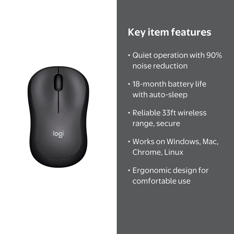 Logitech Silent Wireless Mouse Black, 90% Noise Reduction, 18
