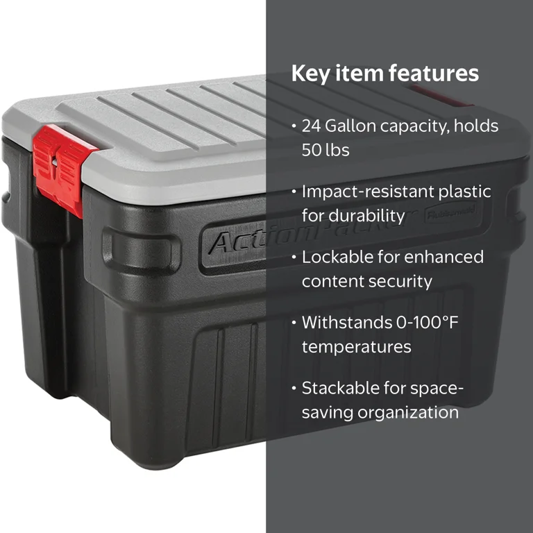 Rubbermaid 24 Gallon Action Packer Storage Bin, Heavy Duty
