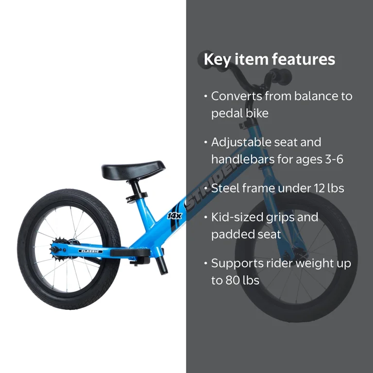 Strider 14x Classic Balance Bike for Kids Ages 3–6 Years, Awesome