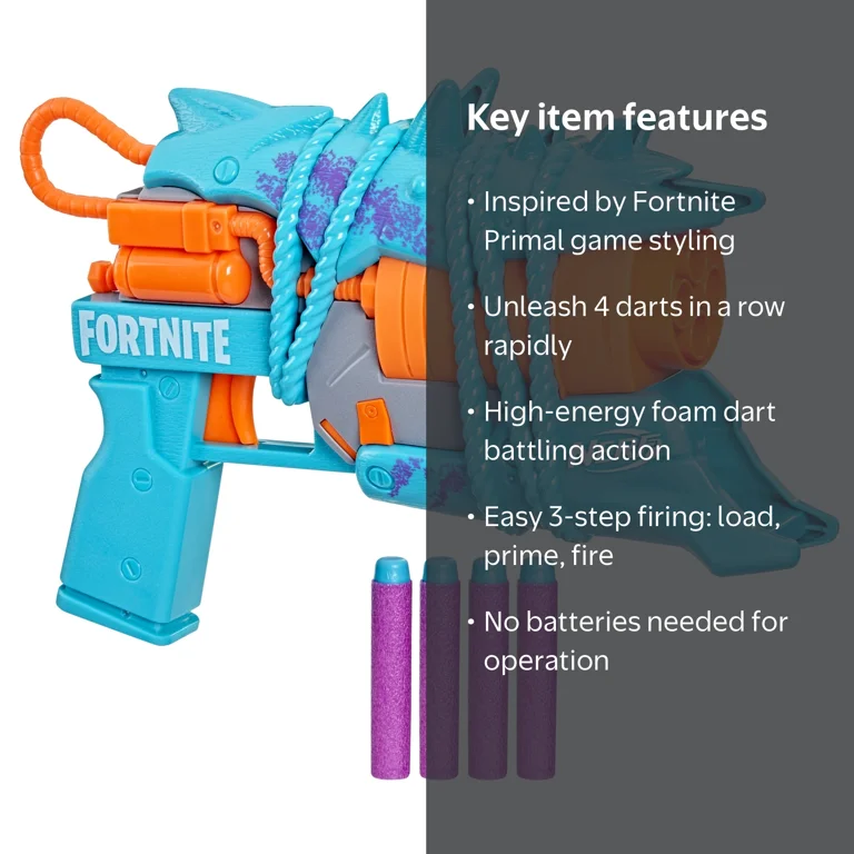 Nerf Fortnite Primal Dart Blaster, 4-Dart Capacity, Outdoor Kids