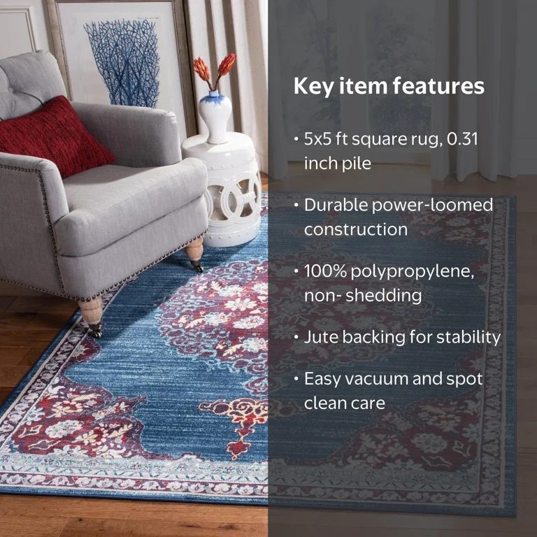 SAFAVIEH Brentwood Cahal Oriental Area Rug, Navy/Burgundy, 5' x 5