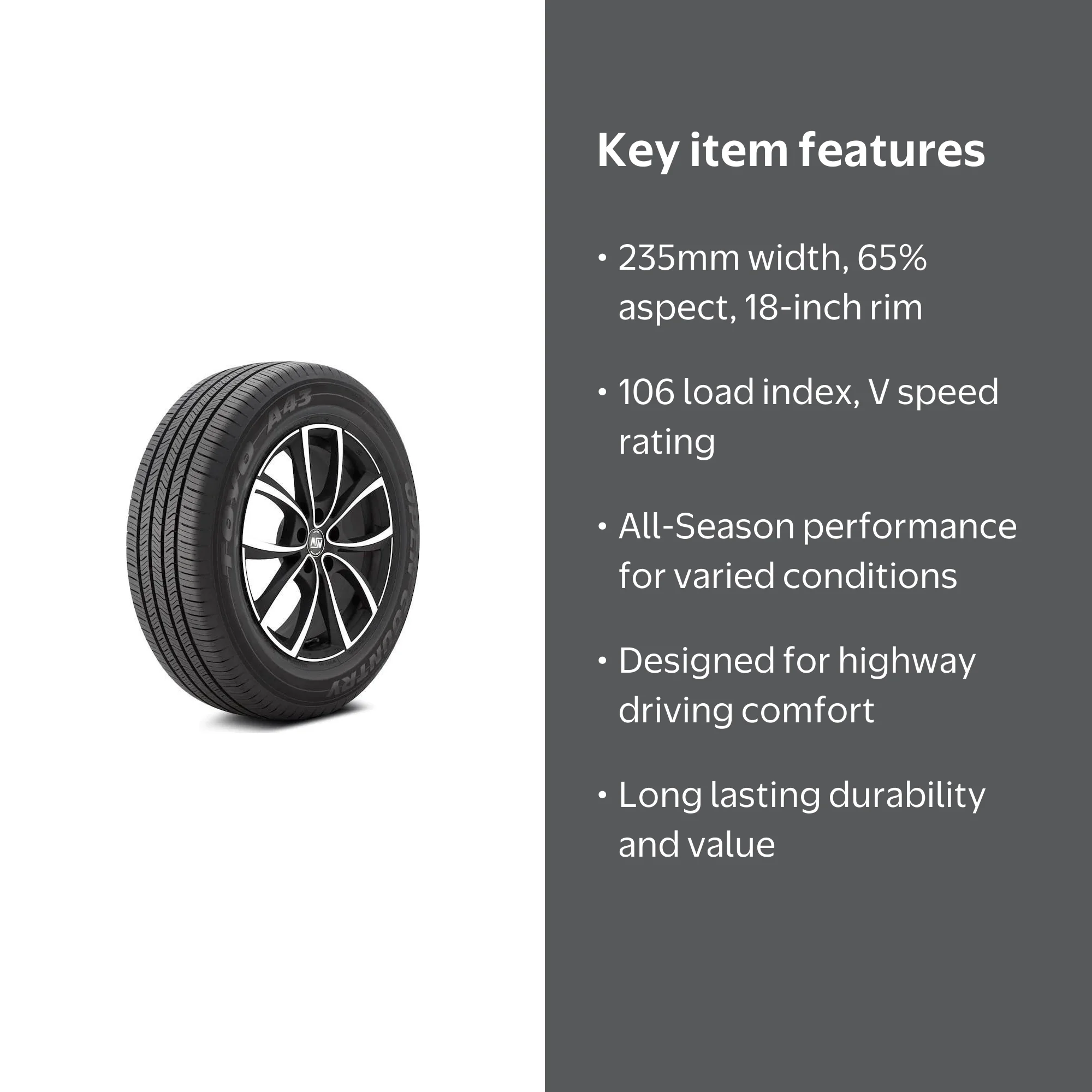 Toyo Open Country A43 All-Season Highway Tire, 235/65R18 106V BSW