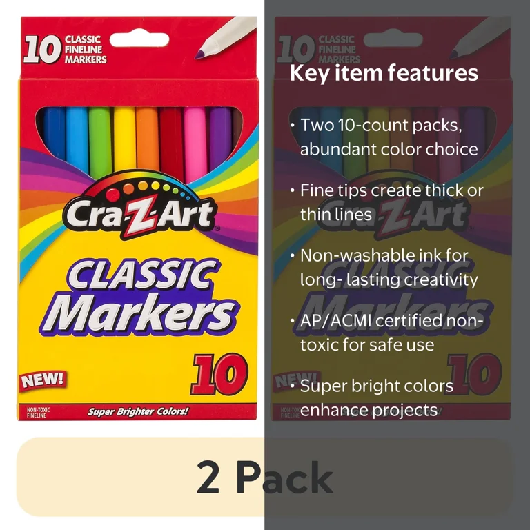 2 pack) Cra-Z-Art Classic Fineline Art Markers - 10 Count