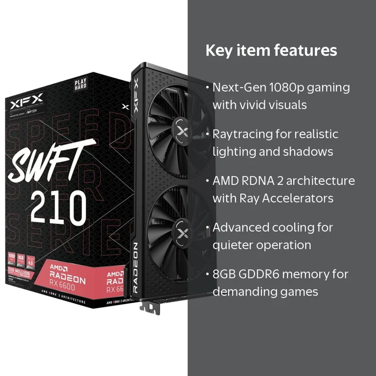 XFX, AMD Radeon RX 6600 Graphics Card, 8 GB GDDR6, 1080p Gaming