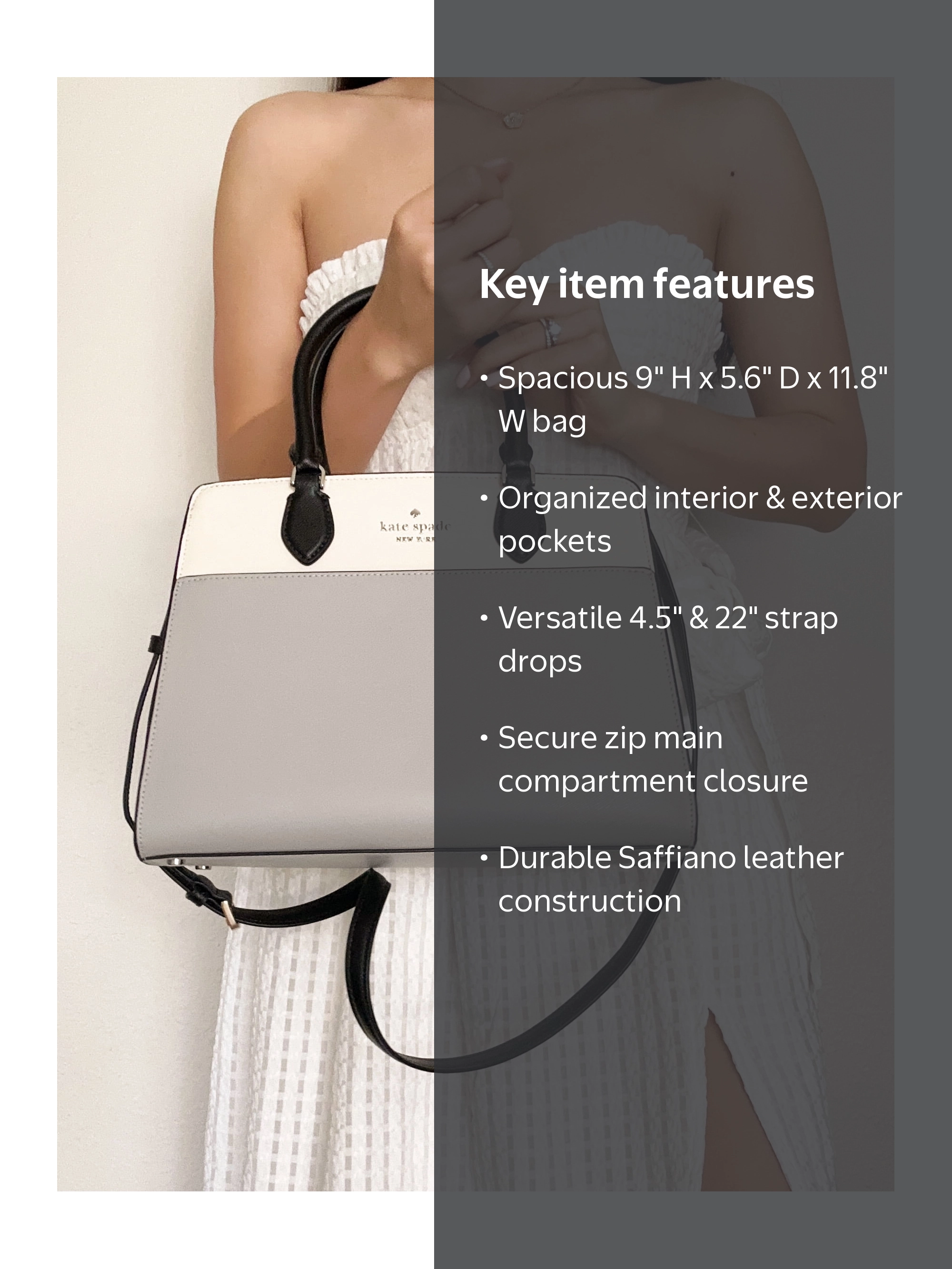 Kate Spade New York Madison Medium Satchel Handbag Platinum Gray