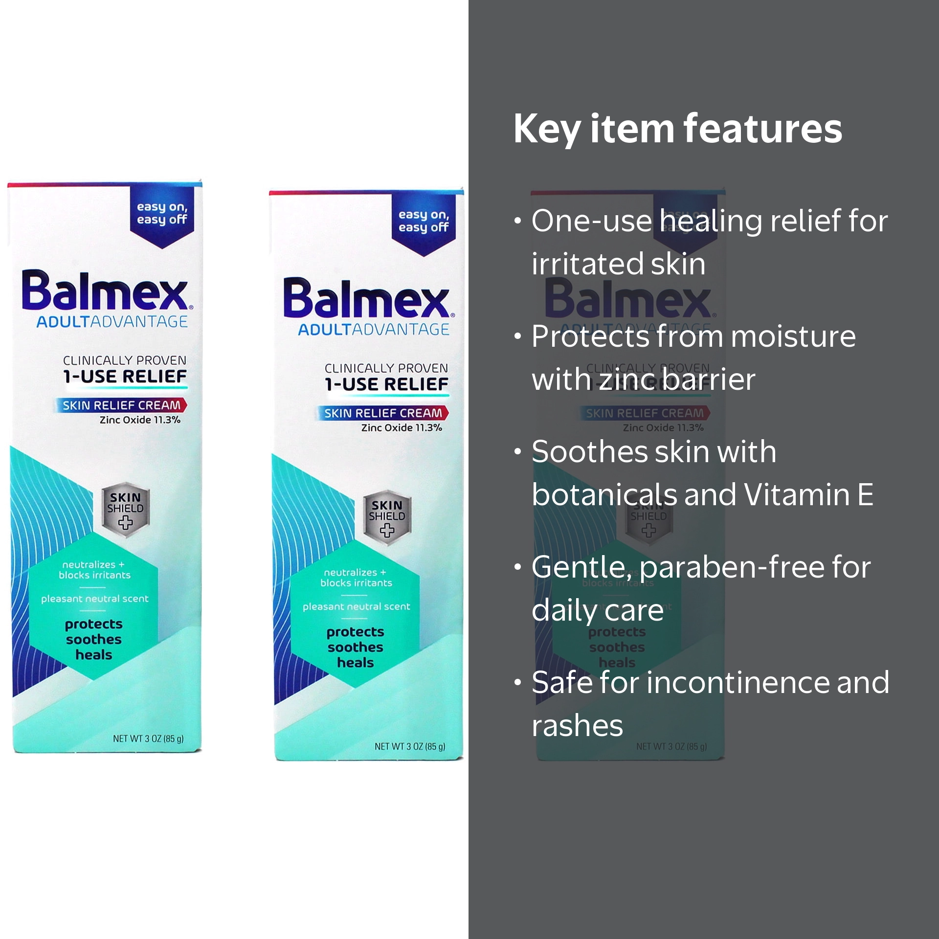 Balmex Adult Rash Cream, 3oz Pack of 3, Zinc Oxide Skin Barrier