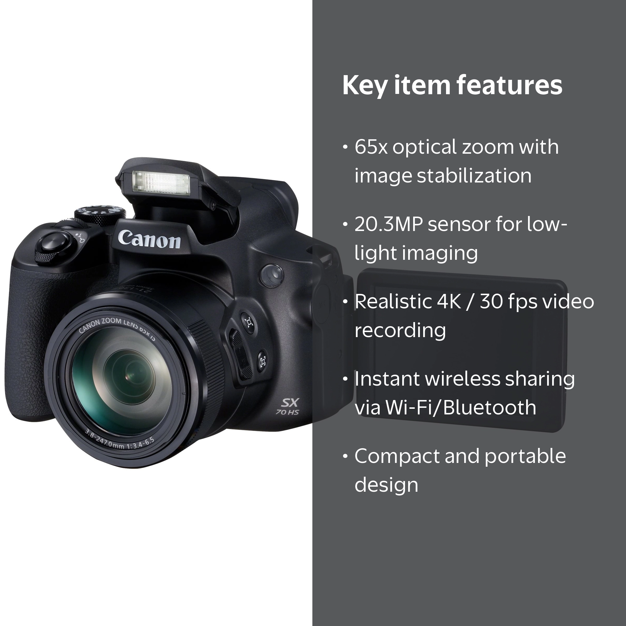 Canon, Digital Camera, SX70 HS, 20.3 MP, 65x Optical Zoom