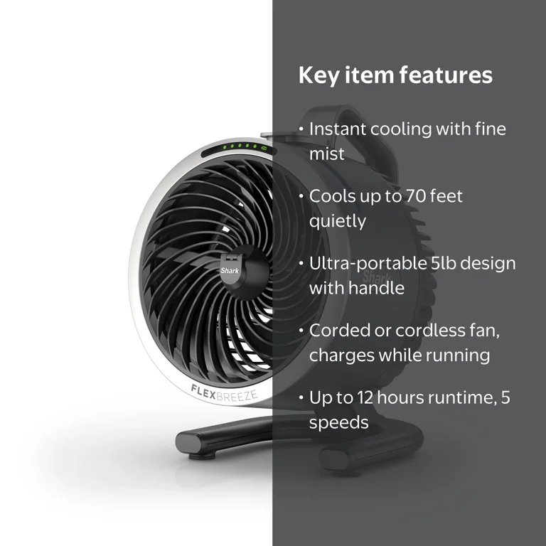 Shark, HydroG Breeze Misting Fan, Corded and Cordless, Gray