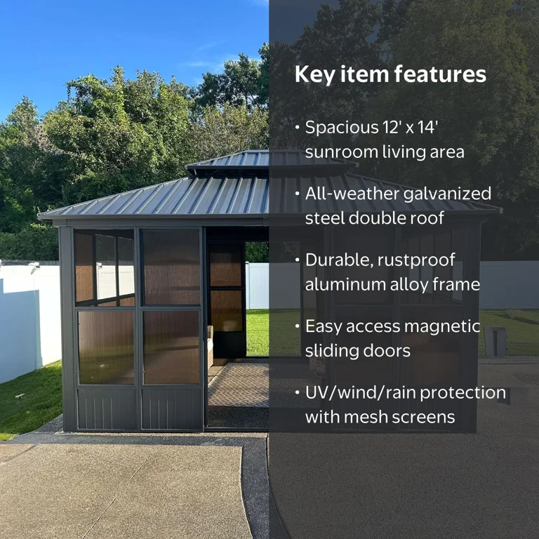 Purple Leaf, Sunroom Hardtop Gazebo, 12'x14', Aluminum Frame Grey