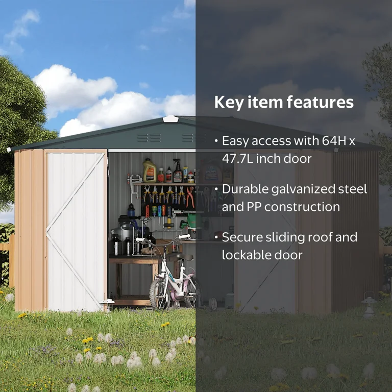 YODOLLA, Outdoor Metal Storage Shed, 10 x 8 ft, Brown - Walmart.com