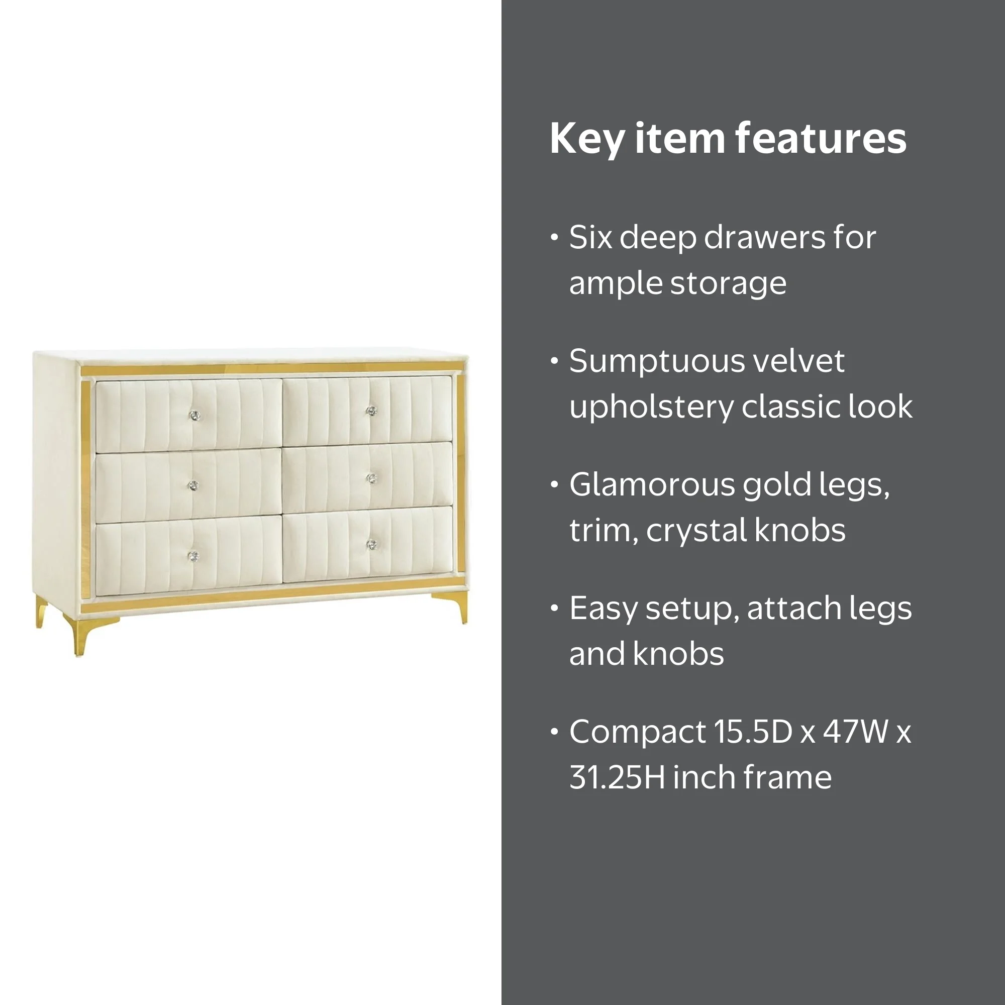 gold dresser walmart Tolead Modern 6 Drawer Dresser, White Bedroom Chest with Gold Handle & Wide Drawers