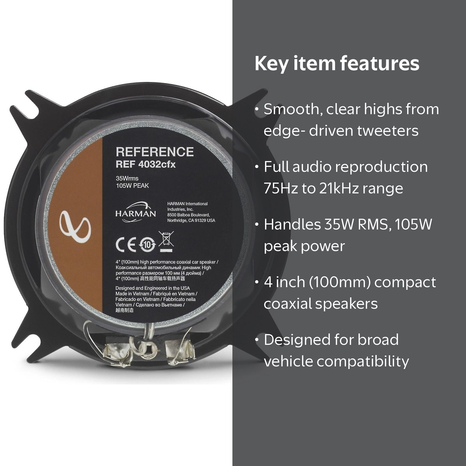 Infinity REF-4032CFX 4 Inch 2-Way Car Speakers Pair, Edge-Driven